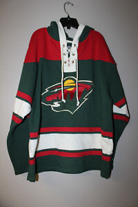 New NHL Minnesota Wild old time jersey style mid weight cotton hoodie men's L