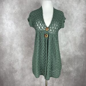 Free People Crochet Knit Sweater Babydoll Top Vest In Green Women's Size XS