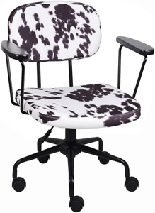 Barnyard Holstein Cow Pattern Home Office Task Chair with Arms, Metal, Black and