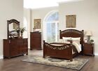 Traditional Brown Bedroom Cal King Size Bed Nightstand Dresser Mirror 4pc Set
