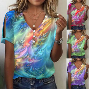 Summer Tops T-Shirts Blouse Short Sleeve Ladies Tee Plus Size V Neck Casual