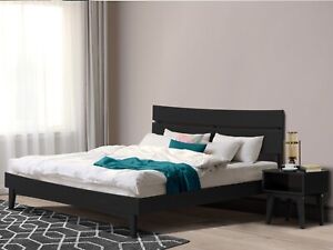 Aurora King Size Bed Frame with Headboard and Nightstand,  Black Ristretto