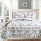 Centers Floral Reversible 100%Cotton 3-Piece Quilt Set, Bedspread, Coverlet