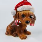 Josef Originals Puppy Dog wearing Santa Hat & Candy Cane (Beagle Dachshund ?)