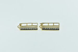 14K Squared Diamond Vintage Rectangle Hoop Earrings Yellow Gold *61