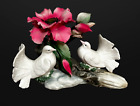 Capodimonte Porcelain Figurine Flower Two Doves On Log, Made In Italy