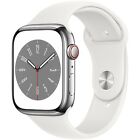 Apple Watch Series 8 45mm Cellular Silver Stainless Steel M/L White Band - Good