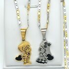 2pcs His and Hers Stainless Steel Love Cute Cartoon Couple Pendant Necklace Gift