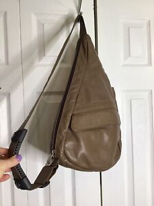 AmeriBag Healthy Back Bag Brown Pebbled Leather Sling Bag