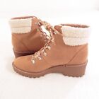Unbranded Boots Women's US 9 Tan Suede Leather Waterproof Padded Collar Faux Fur