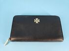 TORY BURCH Wallet Robinson Leather Zip Around Continental Black Size 8x4x1.5