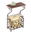 Side End Accent Table w/h Rack Magazine Holder Leaves Iron Scrolled Design 22''H