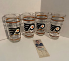 Vintage 70s Philadelphia Flyers Beer Pint Glasses Lot of 4 Bernie Parent Card