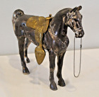 Vintage Cast Metal Horse Figurine Statuette Sculpture With Saddle
