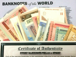 50 Pcs of Different World Banknotes Certificate Of Authenticity & List Included