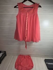 Vintage 1950s Pink Babydoll Nightgown & Matching Panties Set Size Medium USA