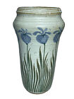Handmade Studio Art Pottery Iris Flowers Stoneware Vase Signed 10”