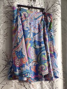 Lauren Ralph Lauren Bright Paisley Skirt Size 14W 14 Womens Blue Pink