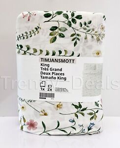 Ikea TIMJANSMOTT King Duvet Cover Set w/2 Pillowcases White/Floral Pattern - NEW