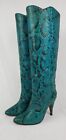Biondini Womens Snakeskin Boots 5 1/2 Turquoise Blue Teal  High Heel Made Italy