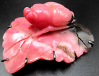 AMY KAHN RUSSELL Sterling Silver Carved Pink Rhodochrosite Bug on Leaf Brooch