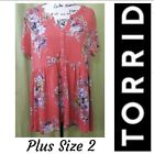 Torrid Hi-low Babydoll Tunic Super Soft Knit Orange Floral Plus Size 2
