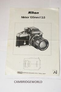 NIKON NIKKOR 135mm F3.5 AIS PRIME LENS INSTRUCTION MANUAL BOOK GENUINE ORIGINAL