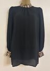 NEW ex Ladies Black Sequinned Collared Party Work Chiffon Blouse Shirt Top 10-20