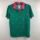 Quacker Factory Shirt Womens Green Pink Polo Embroidered Pineapples size XS