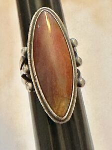 Vintage Fred Harvey Era Old Pawn Petrified Wood Sterling Silver Ring Size 7