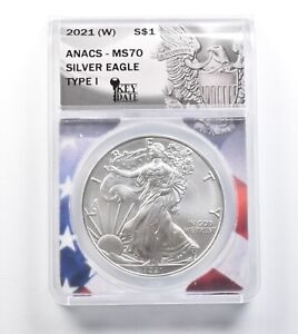 MS70 2021-(W) American Silver Eagle - Type 1 - Key Date - Graded ANACS *736