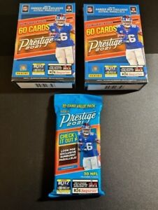 Lot of 3 ~ 2021  Prestige Football (2) 60 Card Hanger Boxes & 30 Card Value Pack