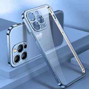 For iPhone 15 Pro Max 14 13 12 11 XR XS 87 Transparent Square Plating Phone Case