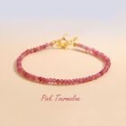 Pink Tourmaline Small Beads Minimalist Dainty Healing Protection Women Bracelet
