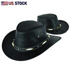New Black Australian Style Western Hat with Bone Cowboy Leather Hats #80116