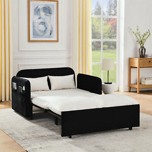 53'' Velvet Convertible Sleeper Sofa Bed Loveseat Couch with Pull Out Bed Black