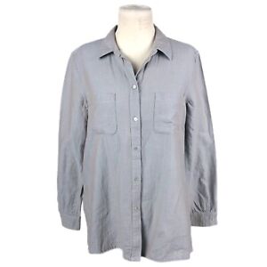 Elemente Clemente Gray Cotton Silk Button Up Long Sleeve Tunic Blouse Size Small