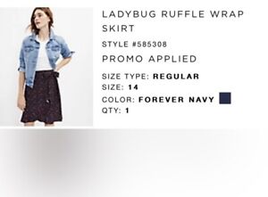 Women’s LOFT Ladybug Wrap Skirt Size 14 NWTs