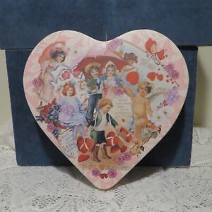 Vintage Valentine Tin Heart Shaped Lidded Candy Box 1994 Victorian Look 9