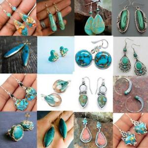 Vintage Turquoise Silver Plated Dangle Earrings for Women Wedding Party Jewelry
