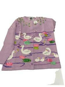 Storybook Knit Purple Sweater with Swans - New - Small