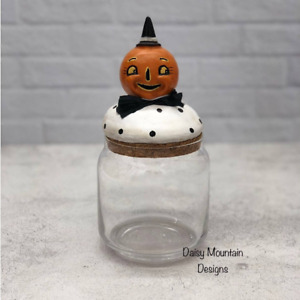 Johanna Parker Pumpkin Peeps Glass Jar Jack O Lantern Pumpkin Head Halloween New