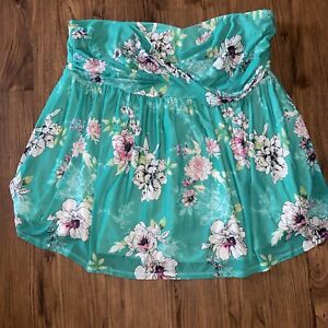 Torrid Strapless Babydoll Tube Top Stretchy Teal Floral Plus Size 3X