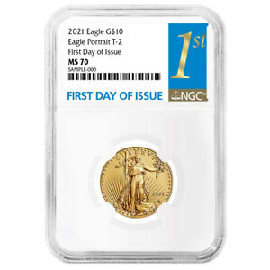 2021 $10 Type 2 American Gold Eagle 1/4 oz NGC MS70 FDI First Label