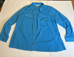 Studio Works Womans Shirt 2X Blue Button-Up Long Sleeve Lightweight