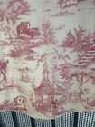 Vtg Toile Chinoiserie French Country Round Tablecloth Red White~59” Easy Care