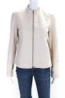 Lafayette 148 New York Womens Quilted Leather Zippered Jacket Nude Beige Size S