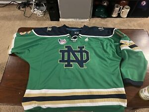 notre dame hockey jersey green Game Used