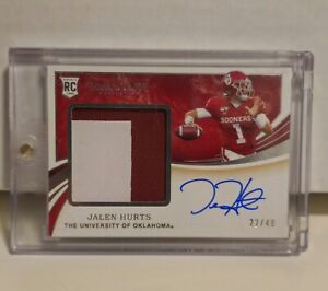 2020 IMMACULATE COLLEGIATE - JALEN HURTS AUTO PATCH JERSEY ROOKIE CARD  22/49