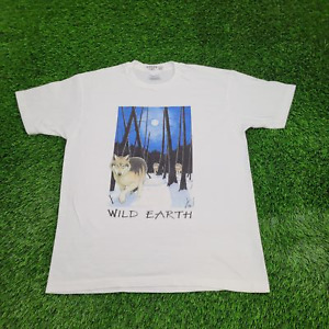 Vintage 90s Human-I-Tees Moonlight Wilderness Wolf Art Shirt XL 23x29 Wild-Earth